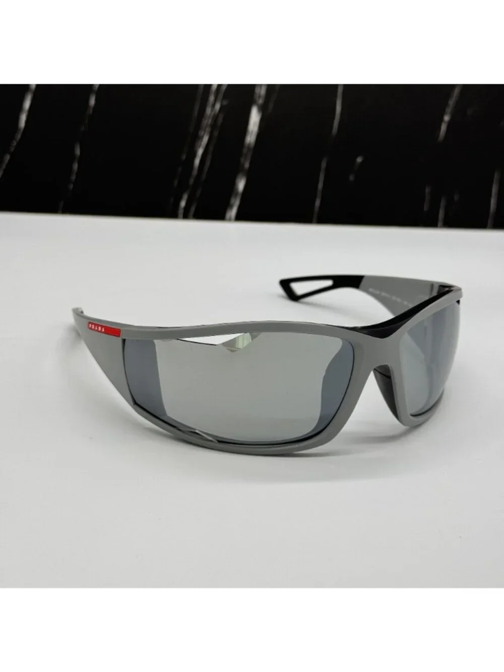 NWT Prada Linea Rossa PSA04S 13Z05A Silver Unisex Sunglasses With Fabric Chain